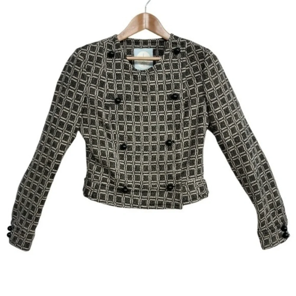 Tracy Reese Geometric Gray Wool Blend Double Breasted Cropped Jacket Size 4